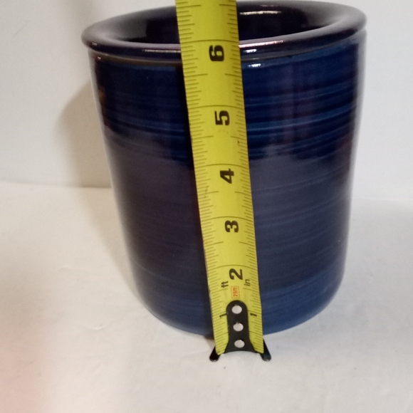 2 Pc Thick Heavy Pottery Handcrafted Containers Blue Swirl New - Picture 4 of 11